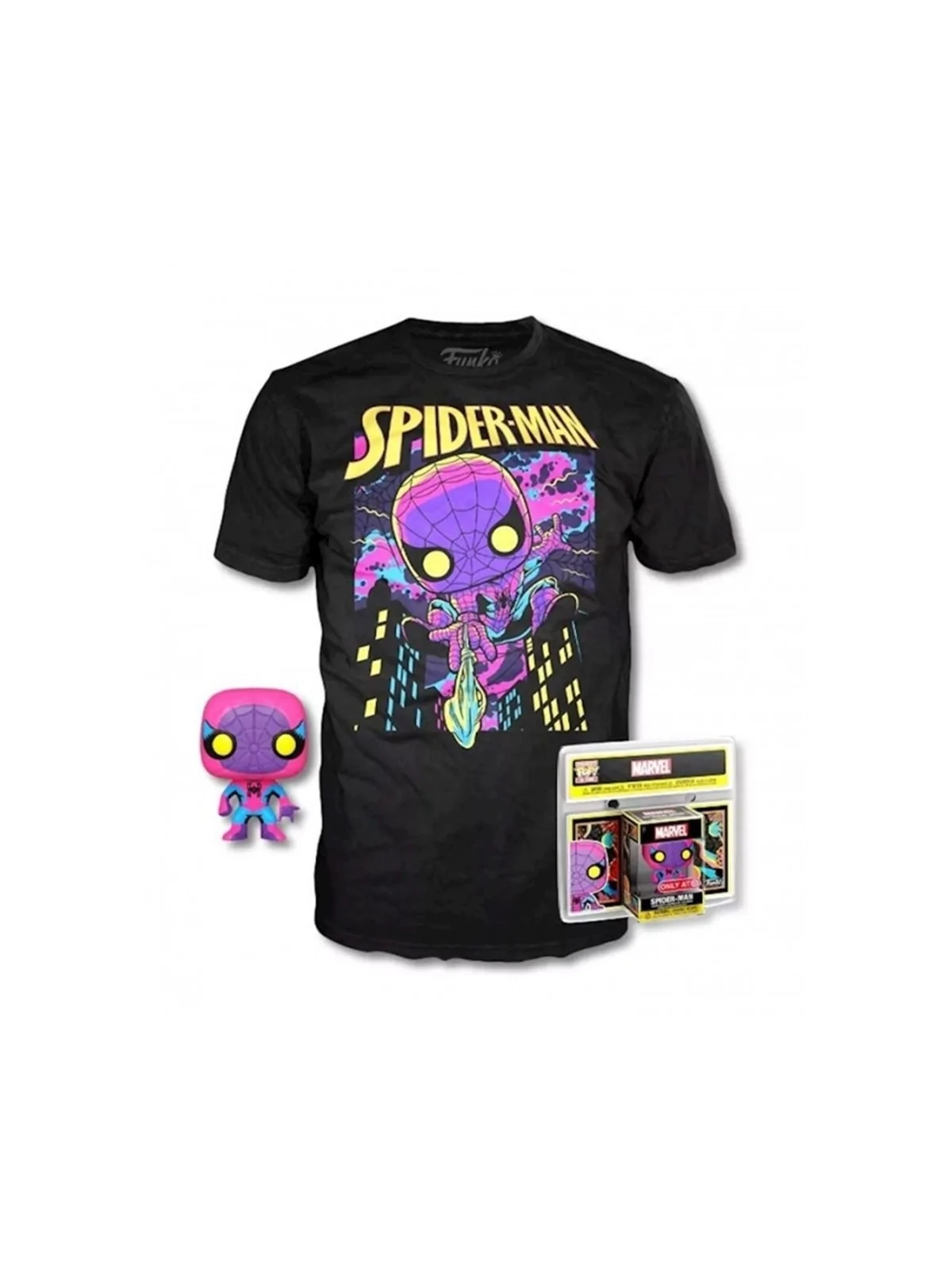 Funko POP! Pop&Tee Marvel Spiderman Black Light Funko+Camiseta Talla L de Funko en Camisetas | La Cueva Roja