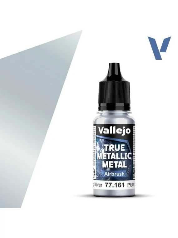 Plata de Ley True Metallic Metal Airbrush Vallejo 18ml (77161) de Vallejo en True Metallic Metal | La Cueva Roja