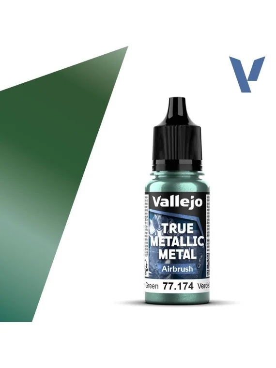 Verde Sombrío True Metallic Metal Airbrush Vallejo 18ml (77174) de Vallejo en True Metallic Metal | La Cueva Roja