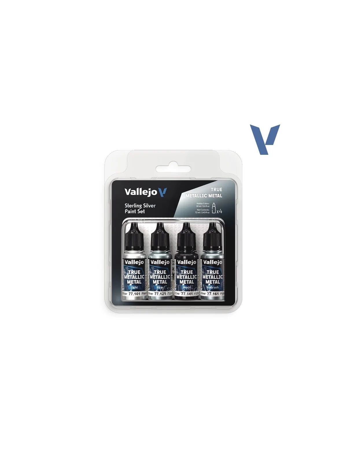 Set 4 Colores Plata de Ley True Metallic Metal Vallejo 18ml (77251) de Vallejo en True Metallic Metal | La Cueva Roja