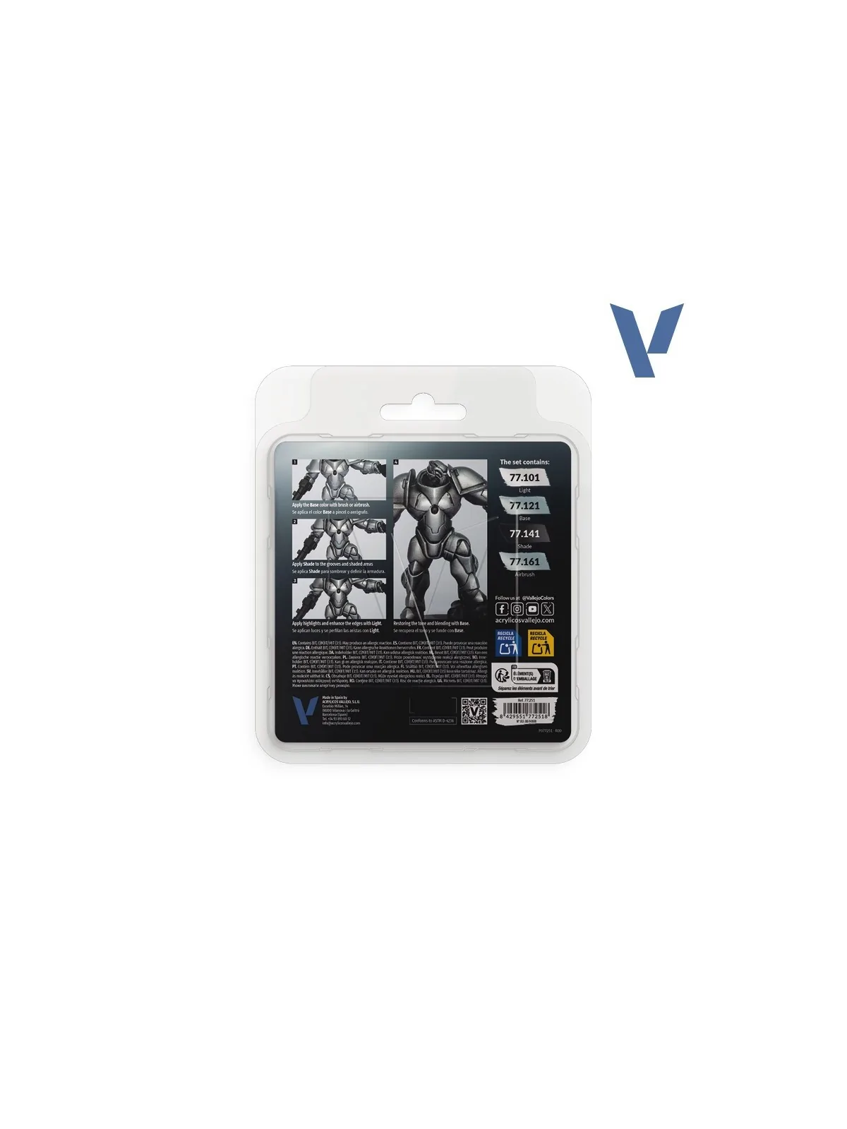 Set 4 Colores Plata de Ley True Metallic Metal Vallejo 18ml (77251) de Vallejo en True Metallic Metal | La Cueva Roja