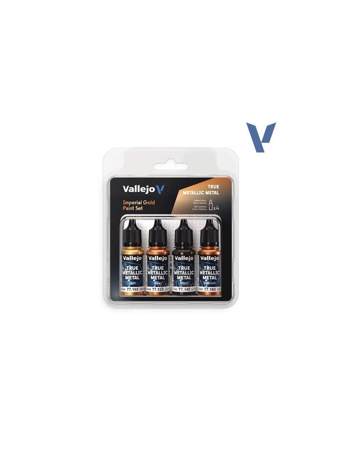 Set 4 Colores Oro Imperial True Metallic Metal Vallejo 18ml (77252) de Vallejo en True Metallic Metal | La Cueva Roja