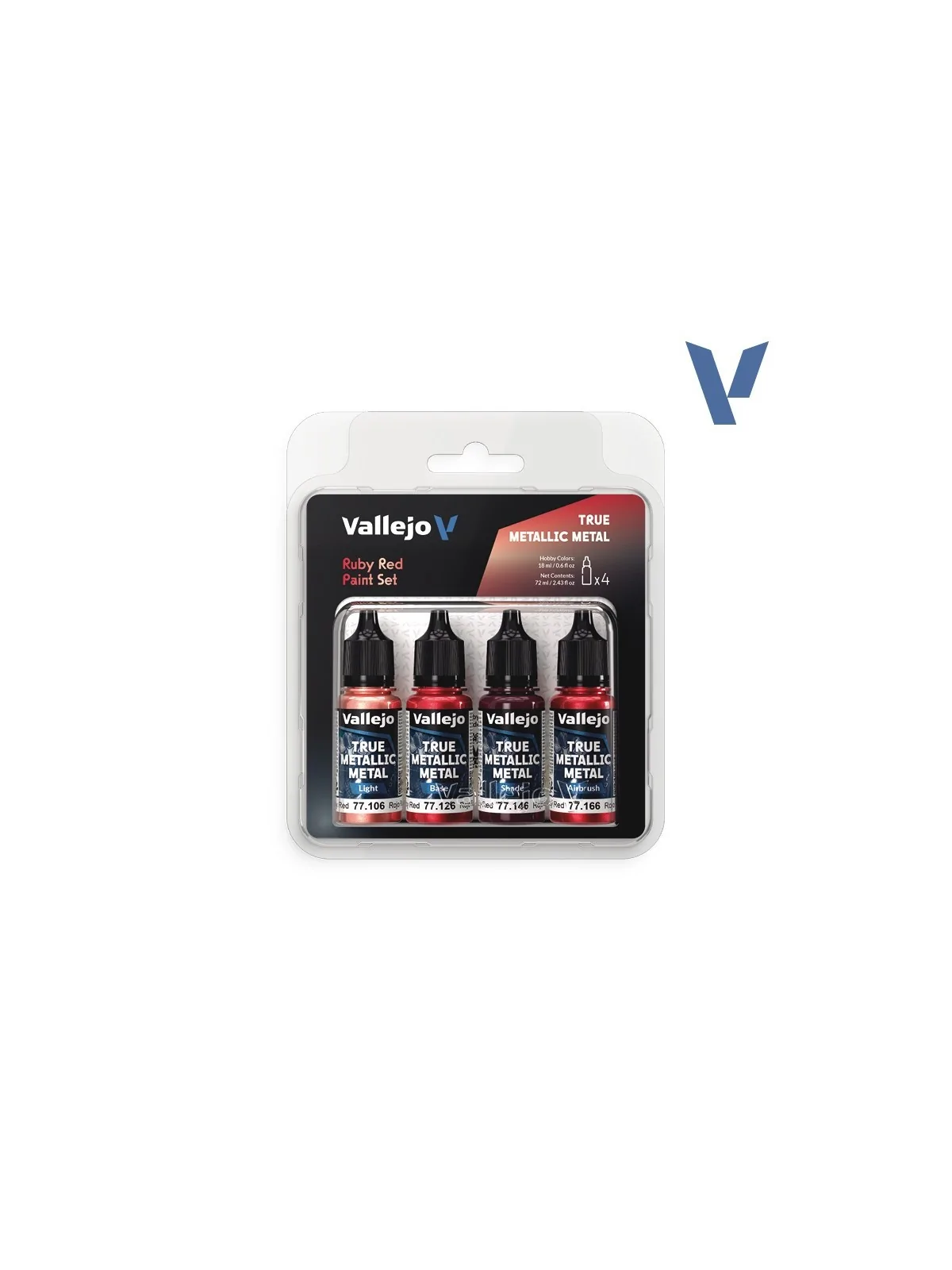 Set 4 Colores Rojo Rubí True Metallic Metal Vallejo 18ml (77254) de Vallejo en True Metallic Metal | La Cueva Roja
