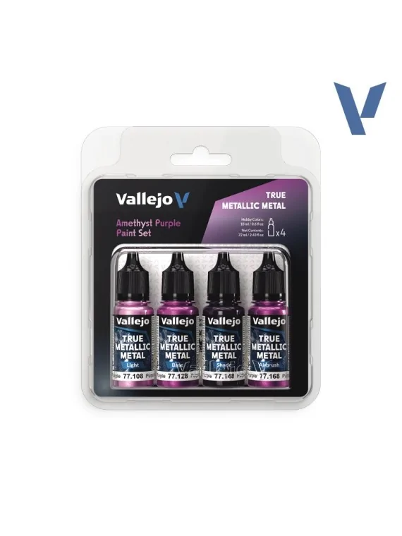 Set 4 Colores Púrpura Amatista True Metallic Metal Vallejo 18ml (77255) de Vallejo en True Metallic Metal | La Cueva Roja
