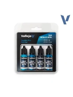 Set 4 Colores Azul Zafiro True Metallic Metal Vallejo 18ml (77256) de Vallejo en True Metallic Metal | La Cueva Roja