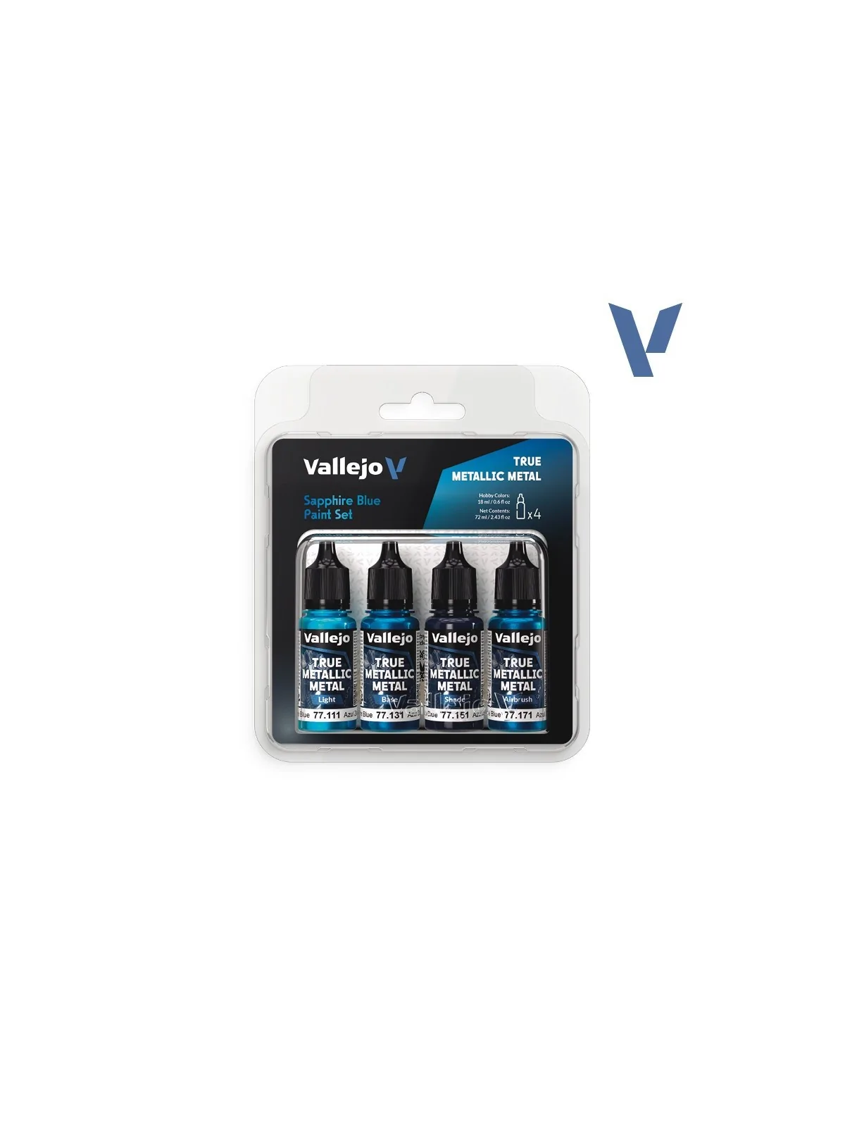 Set 4 Colores Azul Zafiro True Metallic Metal Vallejo 18ml (77256) de Vallejo en True Metallic Metal | La Cueva Roja
