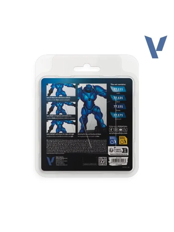 Set 4 Colores Azul Zafiro True Metallic Metal Vallejo 18ml (77256) de Vallejo en True Metallic Metal | La Cueva Roja