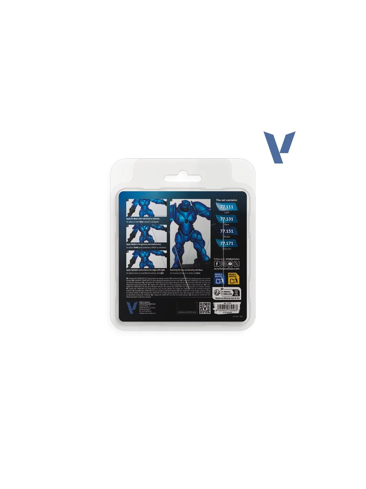 Set 4 Colores Azul Zafiro True Metallic Metal Vallejo 18ml (77256) de Vallejo en True Metallic Metal | La Cueva Roja