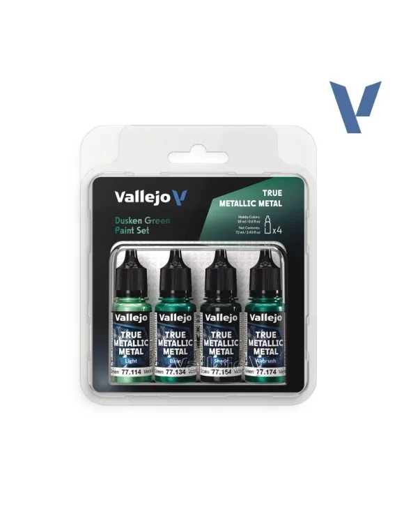 Set 4 Colores Verde Sombrío True Metallic Metal Vallejo 18ml (77257) de Vallejo en True Metallic Metal | La Cueva Roja