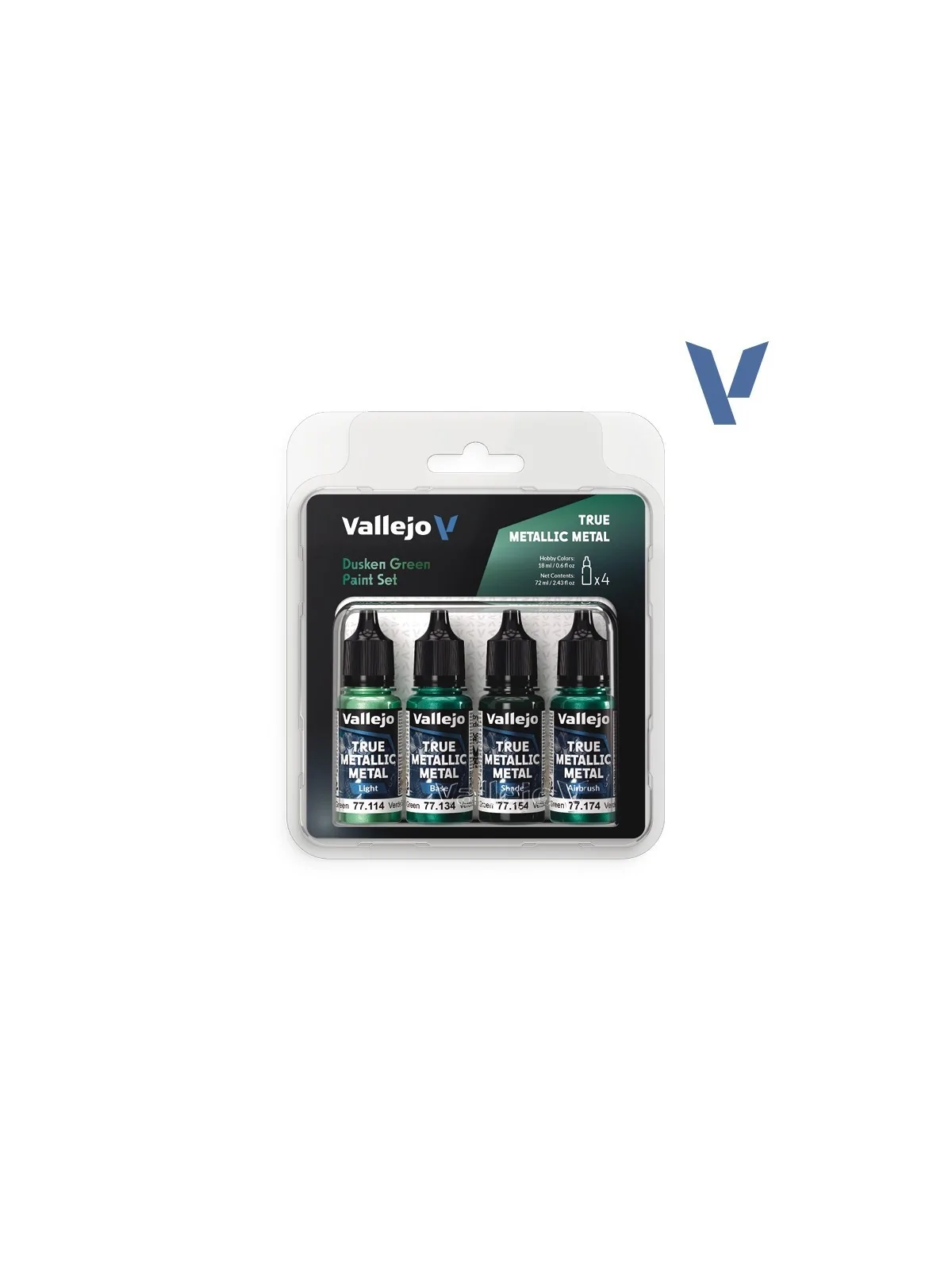 Set 4 Colores Verde Sombrío True Metallic Metal Vallejo 18ml (77257) de Vallejo en True Metallic Metal | La Cueva Roja