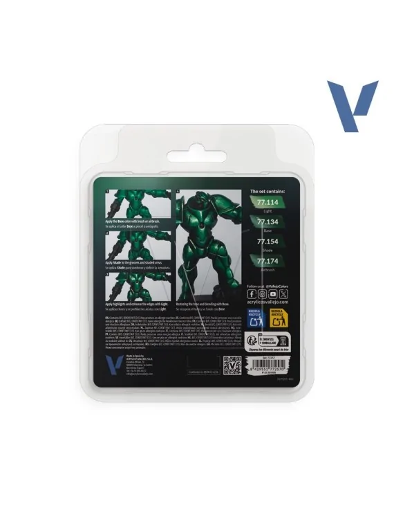 Set 4 Colores Verde Sombrío True Metallic Metal Vallejo 18ml (77257) de Vallejo en True Metallic Metal | La Cueva Roja