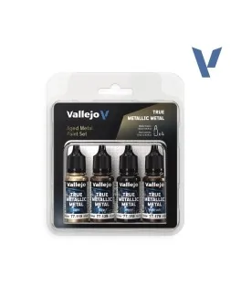 Set 4 Colores Metal Envejecido True Metallic Metal Vallejo 18ml (77258) de Vallejo en True Metallic Metal | La Cueva Roja