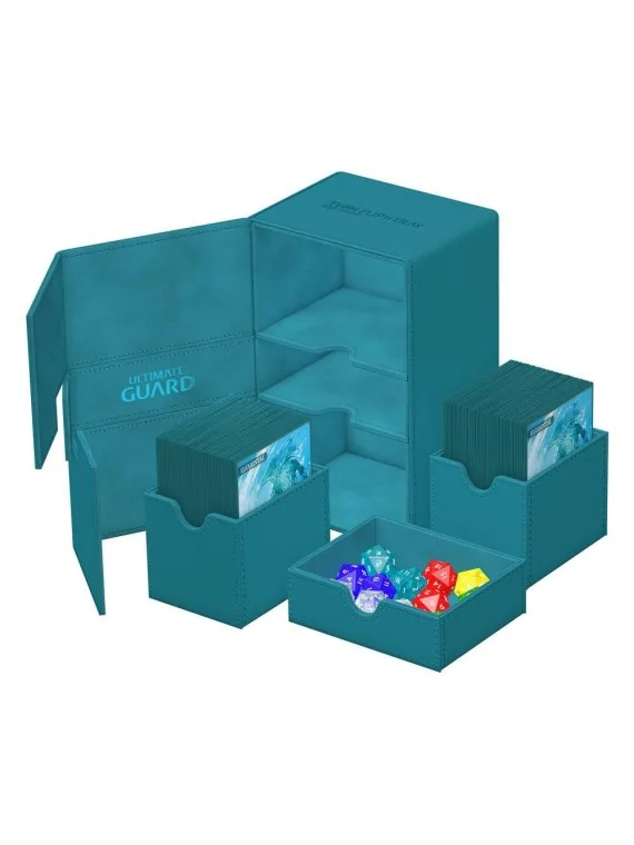 Ultimate Guard Twin Flip'n'Tray 160+ XenoSkin Monocolor Gasolina Azul de Ultimate Guard en Cajas para Cartas | La Cueva Roja