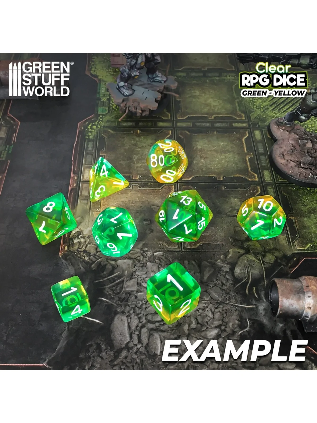 36 Dados D6 12mm: Verde/Amarillo Transparente de Green Stuff World en Dados | La Cueva Roja