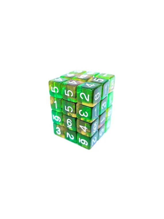 36 Dados D6 12mm: Naranja/Verde Transparente de Green Stuff World en Dados | La Cueva Roja