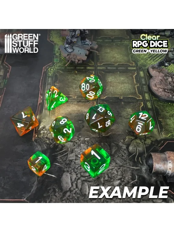 36 Dados D6 12mm: Naranja/Verde Transparente de Green Stuff World en Dados | La Cueva Roja