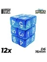 12 Dados D6 16mm: Azul/Turquesa Transparente de Green Stuff World en Dados | La Cueva Roja