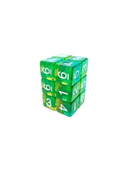 12 Dados D6 16mm: Verde/Amarillo Transparente de Green Stuff World en Dados | La Cueva Roja