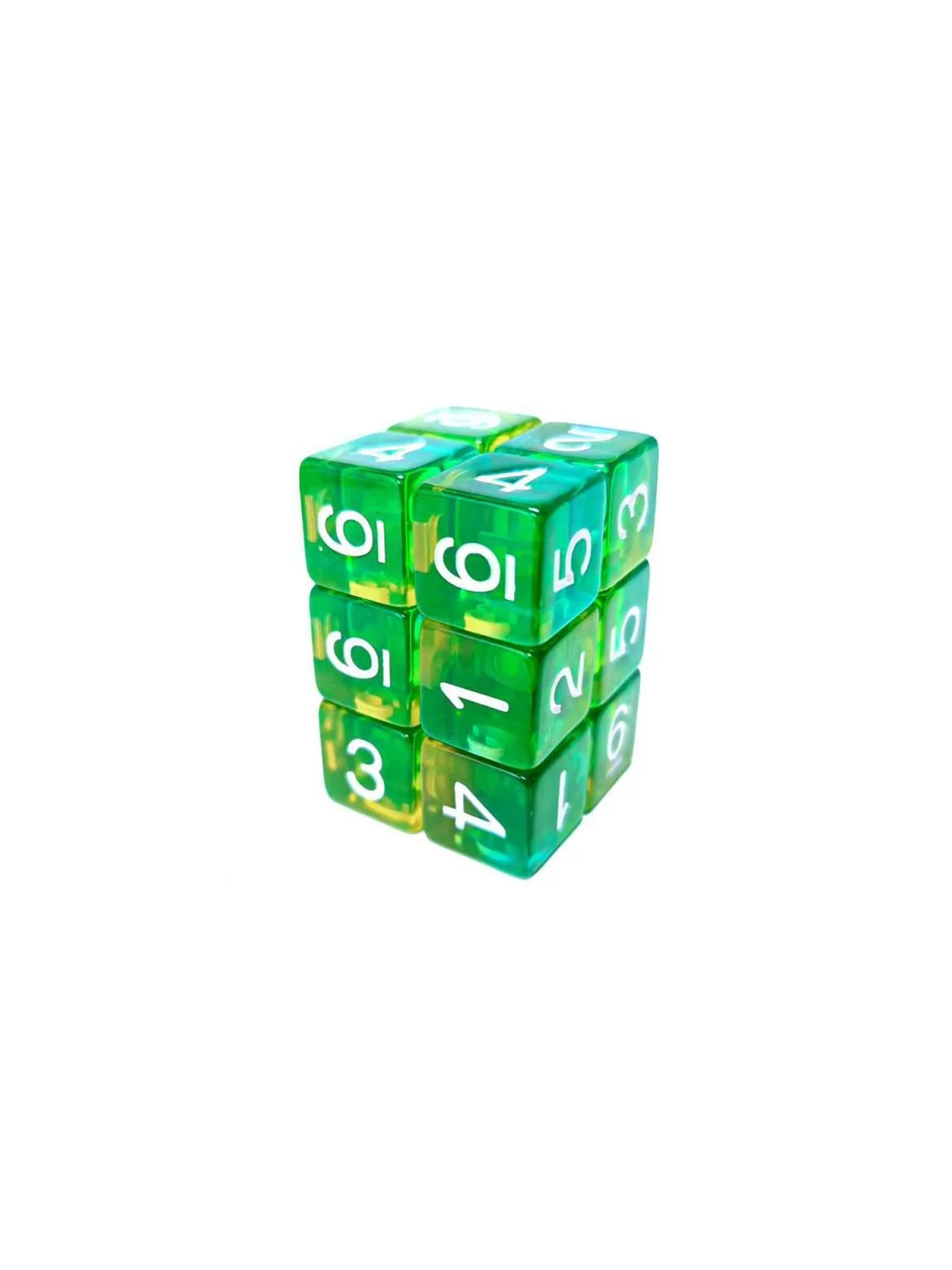 12 Dados D6 16mm: Verde/Amarillo Transparente de Green Stuff World en Dados | La Cueva Roja
