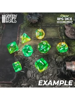 12 Dados D6 16mm: Verde/Amarillo Transparente de Green Stuff World en Dados | La Cueva Roja