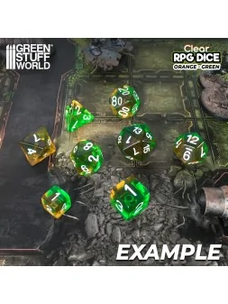 12 Dados D6 16mm: Naranja/Verde Transparente de Green Stuff World en Dados | La Cueva Roja