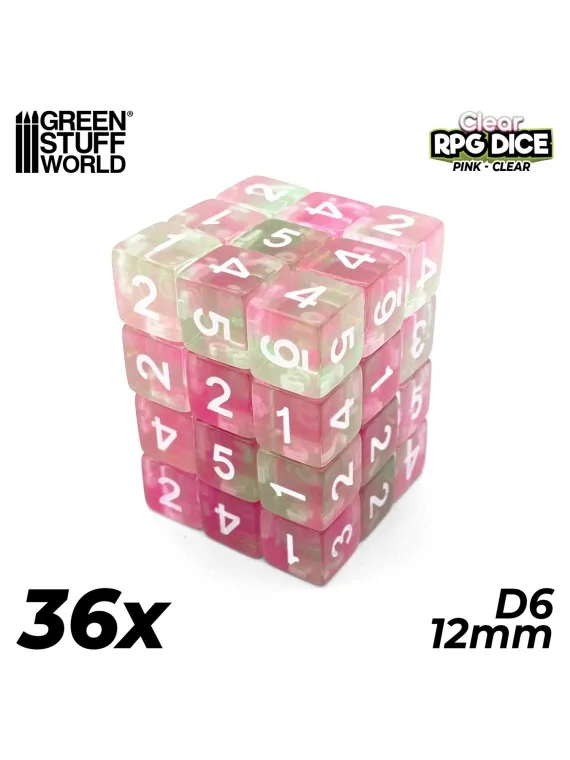 36 Dados D6 12mm: Rosa Claro de Green Stuff World en Dados | La Cueva Roja
