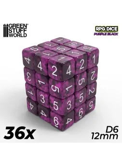 36 Dados D6 12mm: Violeta Negro de Green Stuff World en Dados | La Cueva Roja
