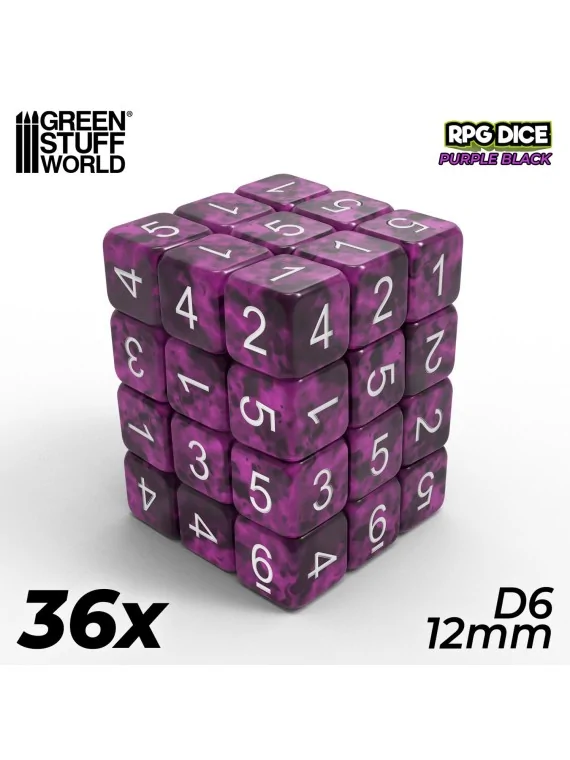36 Dados D6 12mm: Violeta Negro de Green Stuff World en Dados | La Cueva Roja