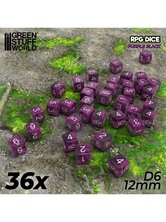 36 Dados D6 12mm: Violeta Negro de Green Stuff World en Dados | La Cueva Roja