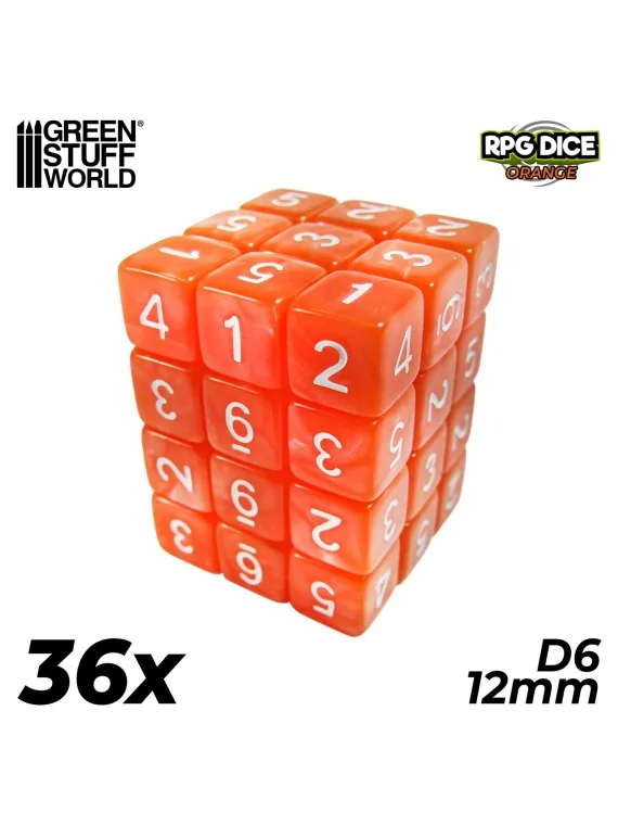 36 Dados D6 12mm: Naranja de Green Stuff World en Dados | La Cueva Roja