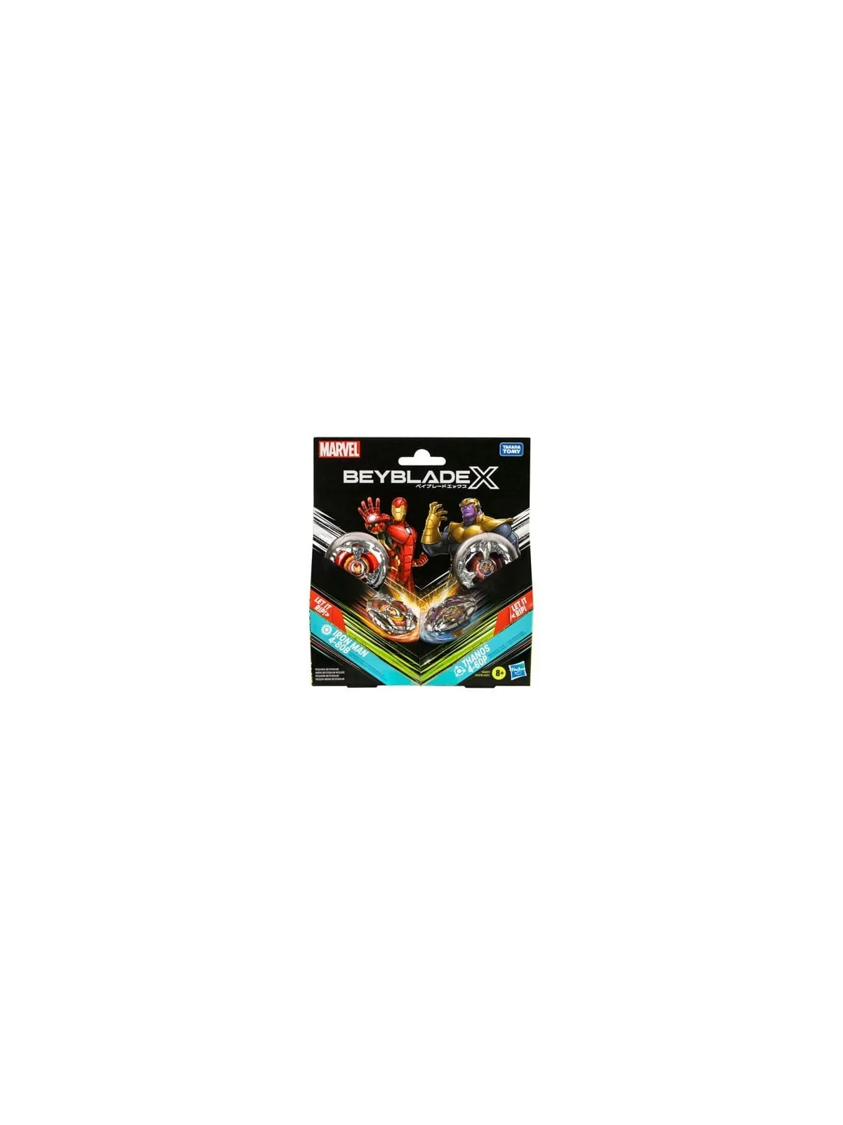 Beyblade X: Colaboración con Marvel, Set Iron Man 4-80B vs. Thanos 4-60P de Hasbro en Beyblade X | La Cueva Roja