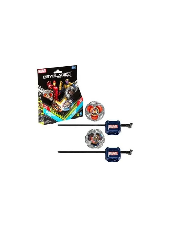 Beyblade X: Colaboración con Marvel, Set Iron Man 4-80B vs. Thanos 4-60P de Hasbro en Beyblade X | La Cueva Roja