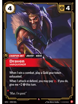 Draven, Vanquisher (V.1 - Rare) de Riftbound en 02 - Spiritforged | La Cueva Roja