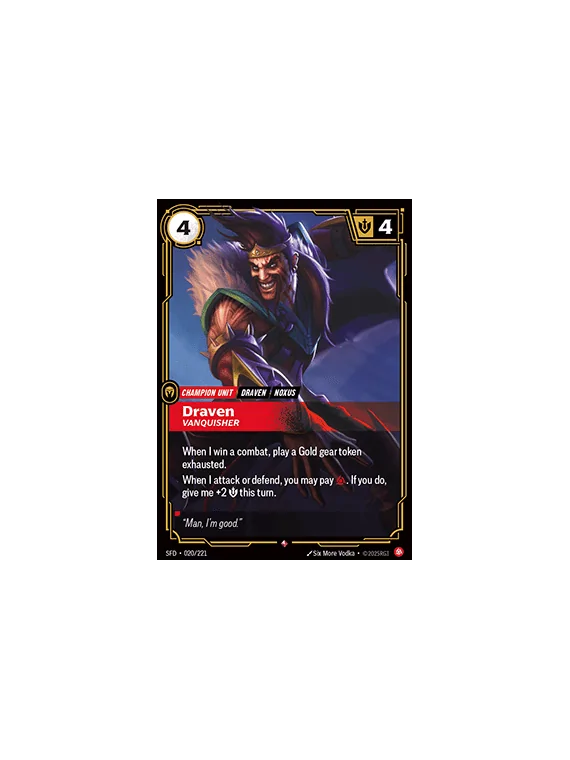 Draven, Vanquisher (V.1 - Rare) de Riftbound en 02 - Spiritforged | La Cueva Roja