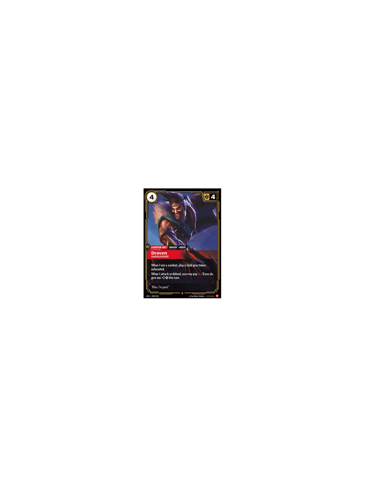 Draven, Vanquisher (V.1 - Rare) de Riftbound en 02 - Spiritforged | La Cueva Roja