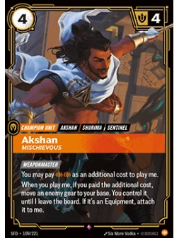 Akshan, Mischievous de Riftbound en 02 - Spiritforged | La Cueva Roja