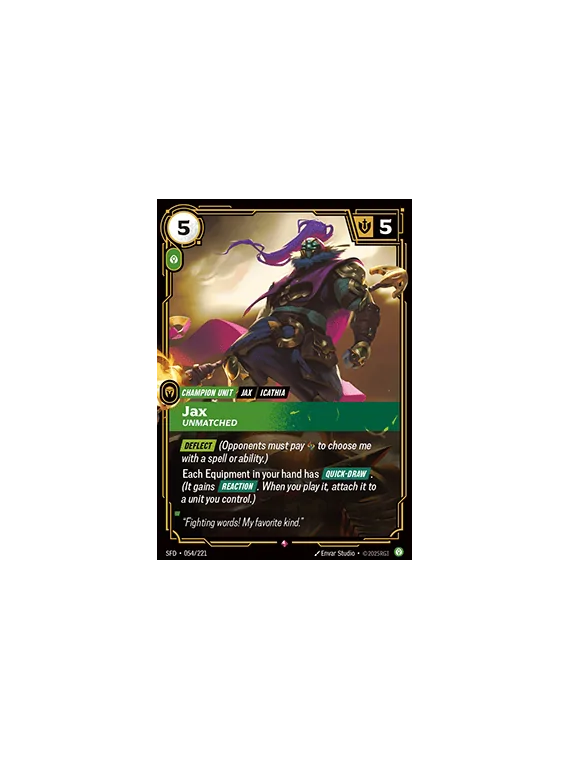 Jax, Unmatched (V.1 - Rare) de Riftbound en 02 - Spiritforged | La Cueva Roja