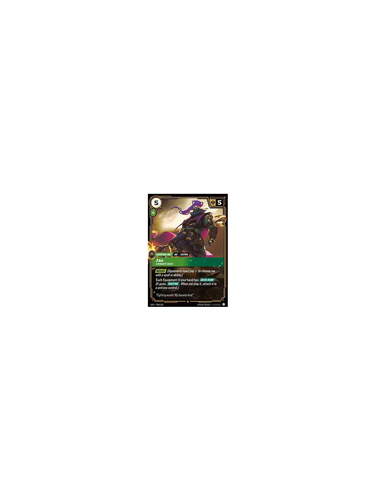 Jax, Unmatched (V.1 - Rare) de Riftbound en 02 - Spiritforged | La Cueva Roja