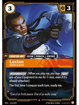 Lucian, Merciless (V.1 - Rare) de Riftbound en 02 - Spiritforged | La Cueva Roja