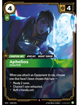 Aphelios, Exalted (V.1 - Rare) de Riftbound en 02 - Spiritforged | La Cueva Roja