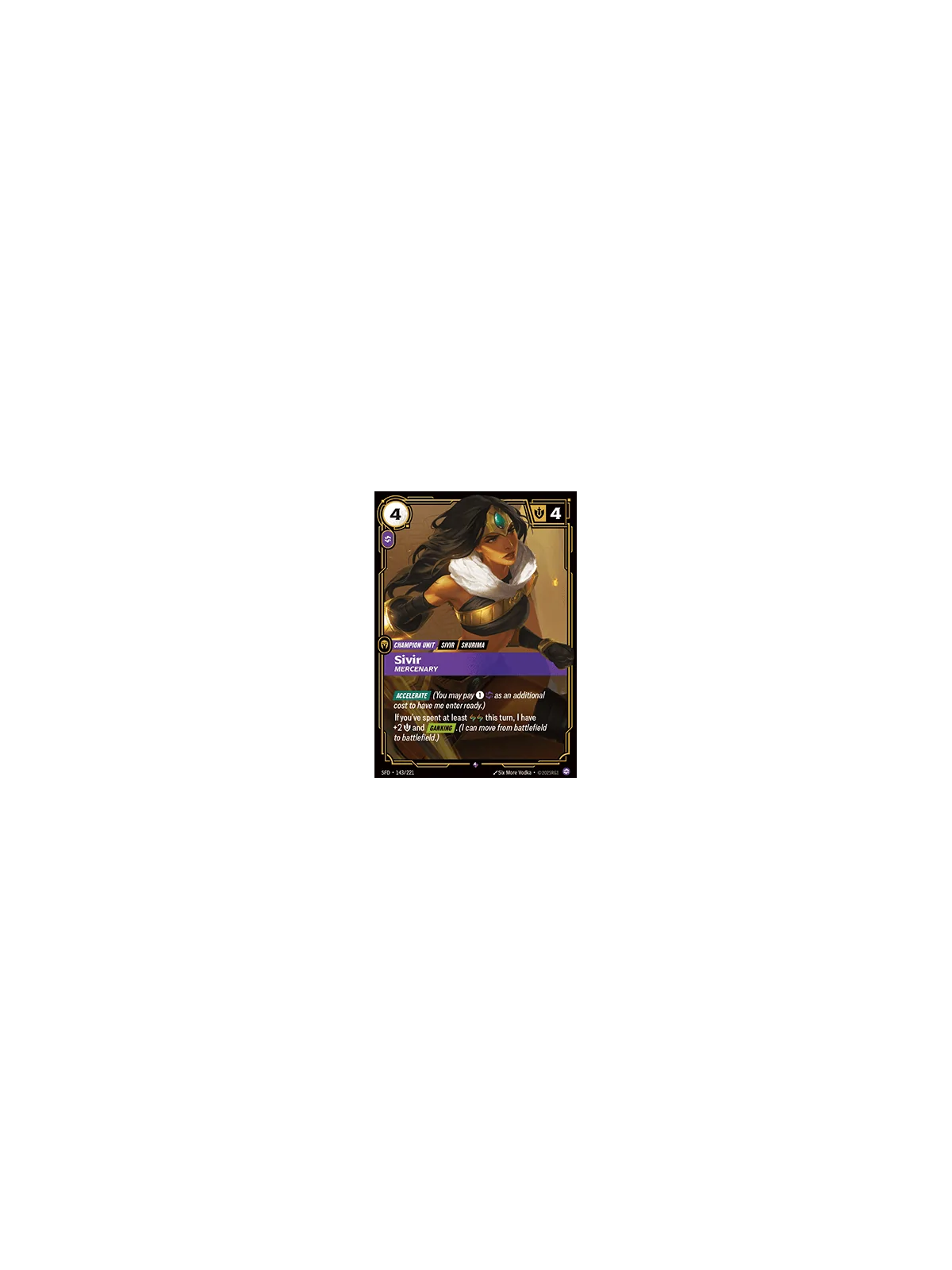 Sivir, Mercenary (V.1 - Rare) de Riftbound en 02 - Spiritforged | La Cueva Roja