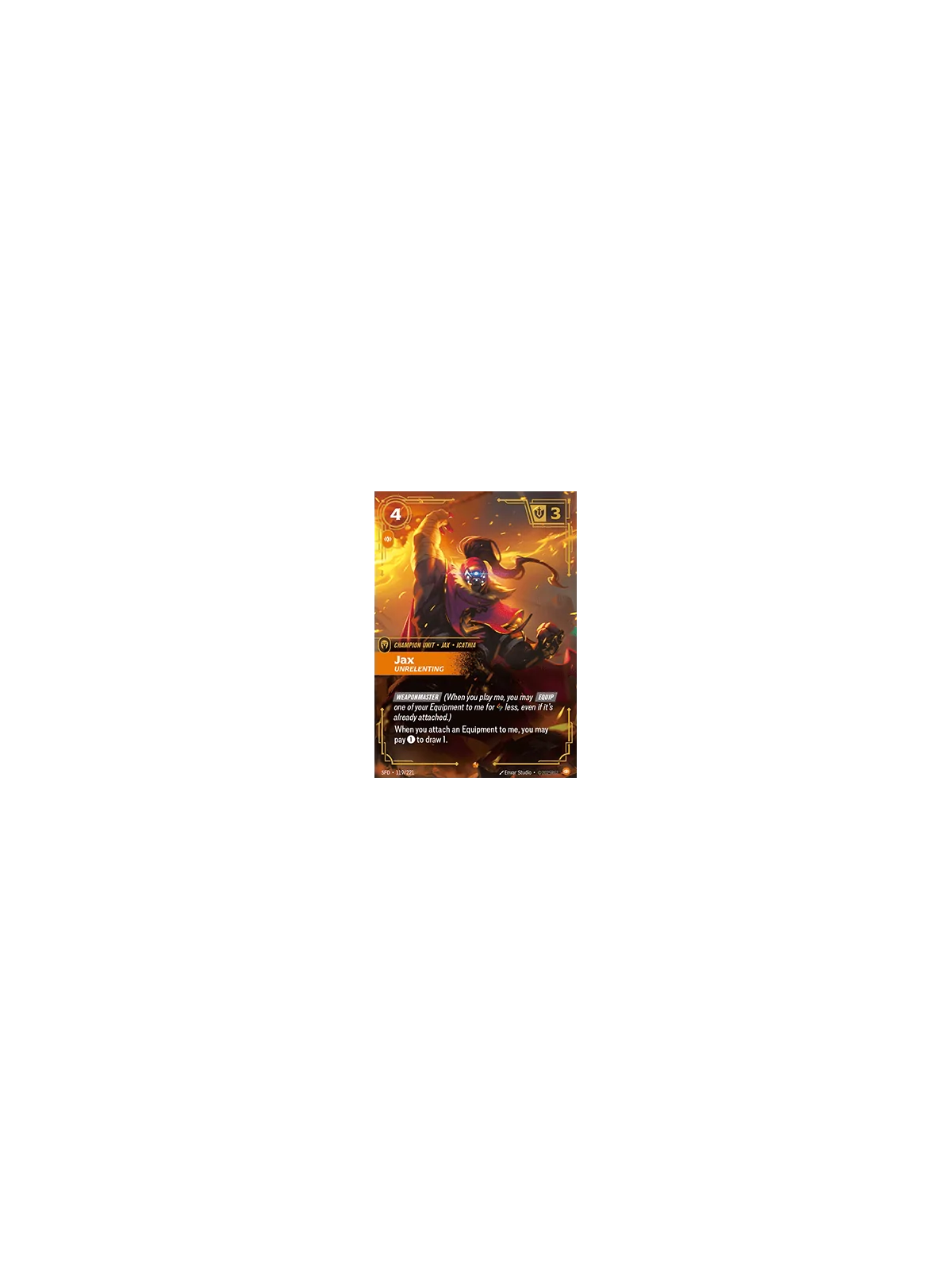 Jax, Unrelenting (V.1 - Epic) de Riftbound en 02 - Spiritforged | La Cueva Roja