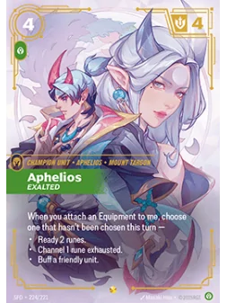 Aphelios, Exalted (V.2 - Showcase) de Riftbound en 02 - Spiritforged | La Cueva Roja