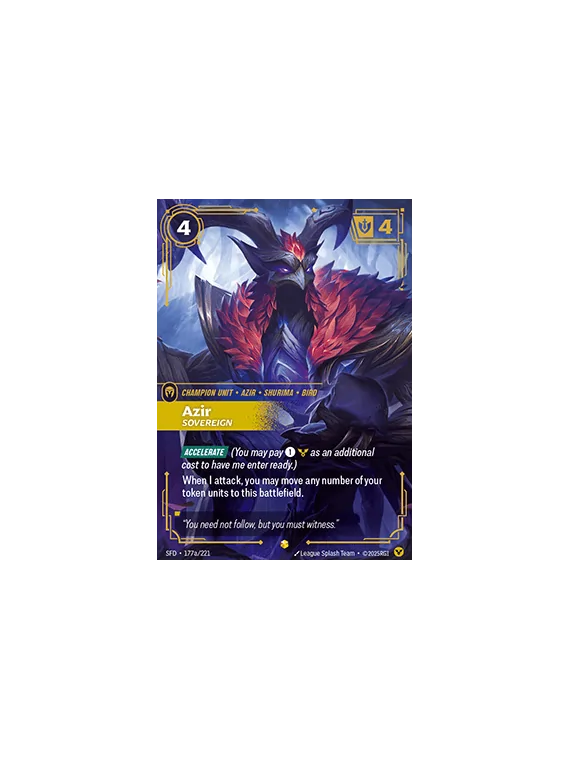 Azir, Sovereign (V.2 - Showcase) de Riftbound en 02 - Spiritforged | La Cueva Roja
