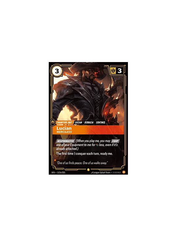 Lucian, Merciless (V.2 - Showcase) de Riftbound en 02 - Spiritforged | La Cueva Roja