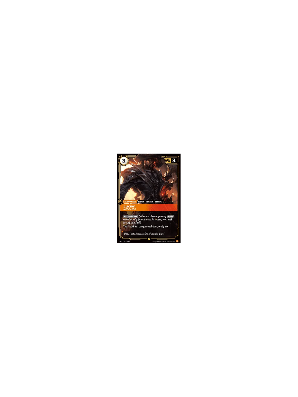 Lucian, Merciless (V.2 - Showcase) de Riftbound en 02 - Spiritforged | La Cueva Roja