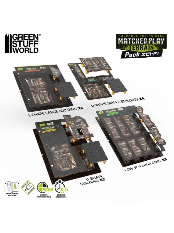 Pack de Escenografía Matched Play Plegable Pre-Pintada: Sci-Fi de Green Stuff World en Modelismo | La Cueva Roja