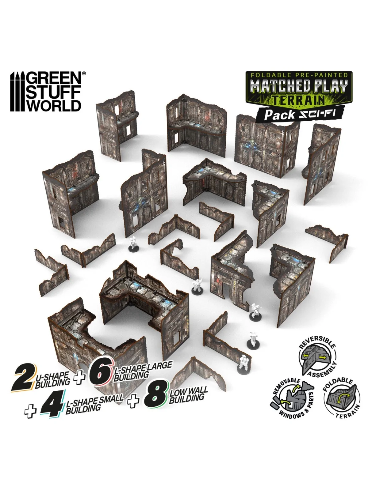 Pack de Escenografía Matched Play Plegable Pre-Pintada: Sci-Fi de Green Stuff World en Modelismo | La Cueva Roja