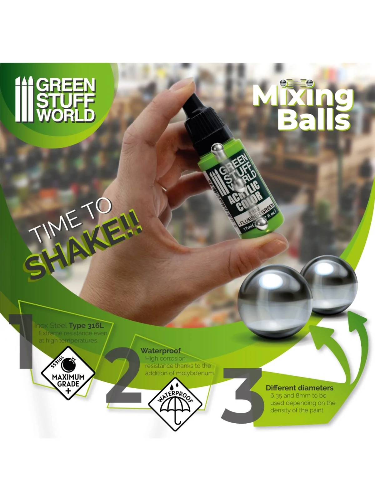 Bolas Mezcladoras Pintura 6,35mm (Green Stuff World) de Green Stuff World en Modelismo | La Cueva Roja