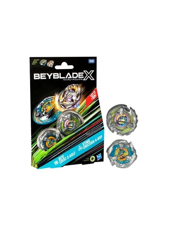 Beyblade X: Bite Croc 3-60LF + Sting Unicorn 4-60P (Dual Booster Pack) de Hasbro en Beyblade X | La Cueva Roja